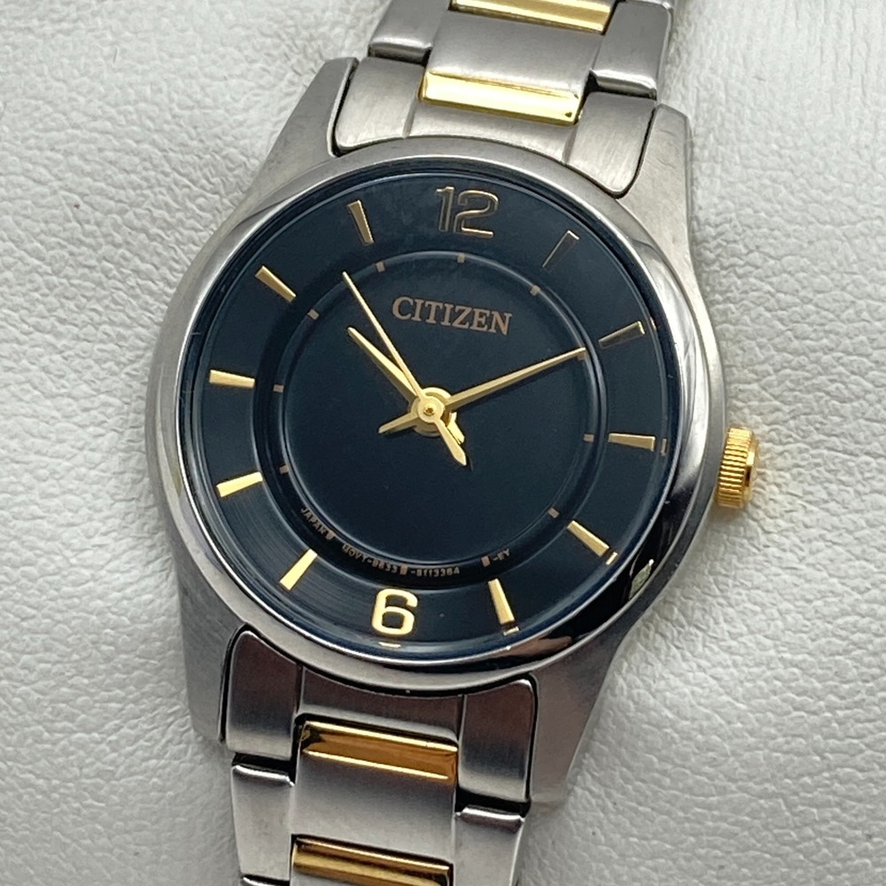 Citizen Women's Watch Gold Silver Two Tone Black Dial 9633-S070589 New Battery